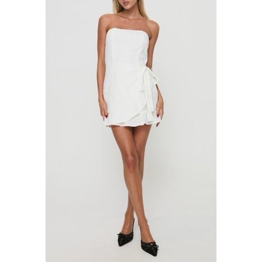 Princess Polly Book Of Love Mini Dress US 4 White Strapless Wrap Linen Blend